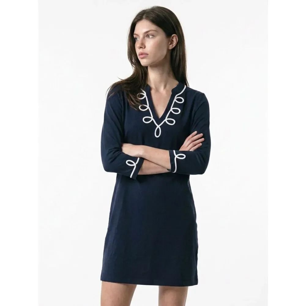VINEYARD VINES | Navy Blue Nautical 3/4 Sleeve Dress White Rope Women’s Size M